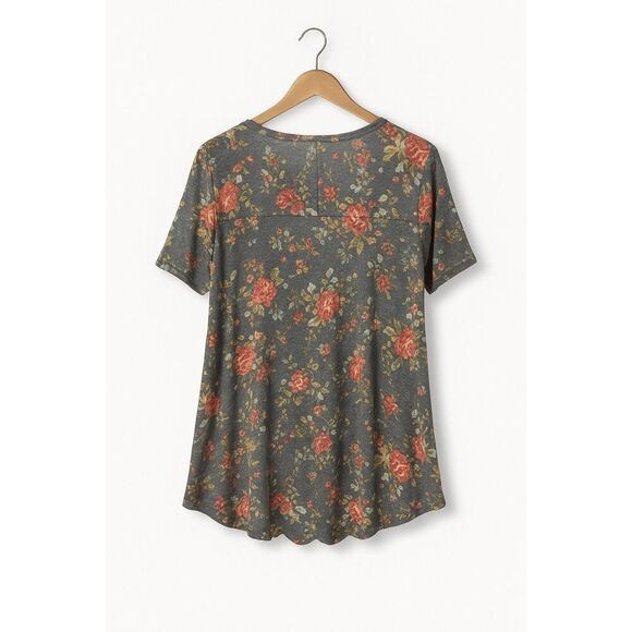 🌸 LuLaRoe Perfect Tee XS Gray Floral Print Scoop Neck Top - Picture 4 of 5
